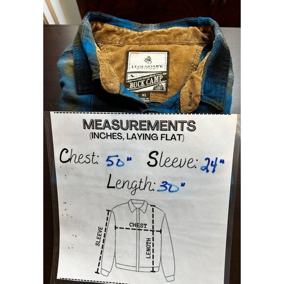 Legendary Whitetails Mens Flannel Shirt XL Blue Plaid Corduroy Collar Buck Camp - Picture 4 of 6